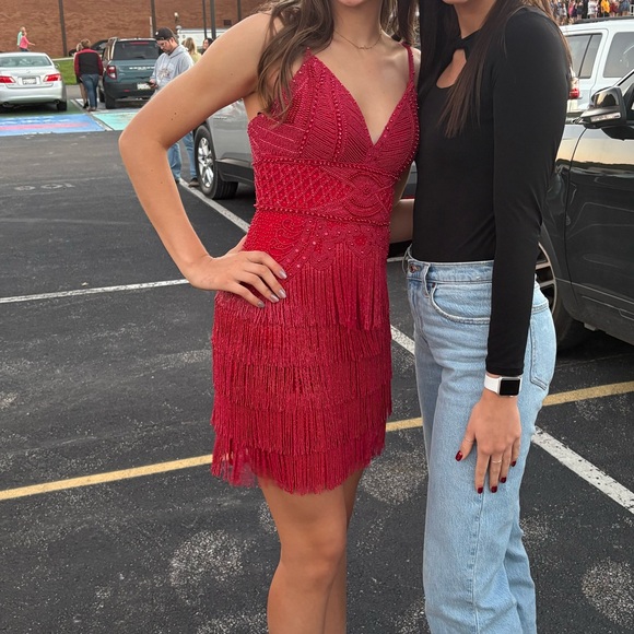 Sherri Hill Dresses & Skirts - Sherri Hill Red Beaded Fringe Homecoming Dress